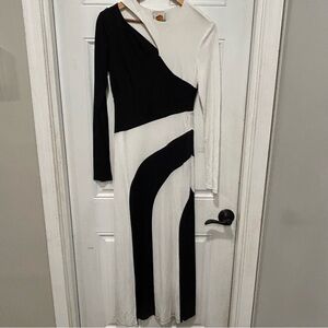 Farm Rio Black&White Cut Out Long Sleeve Midi Dress Womens Size S, Feminine